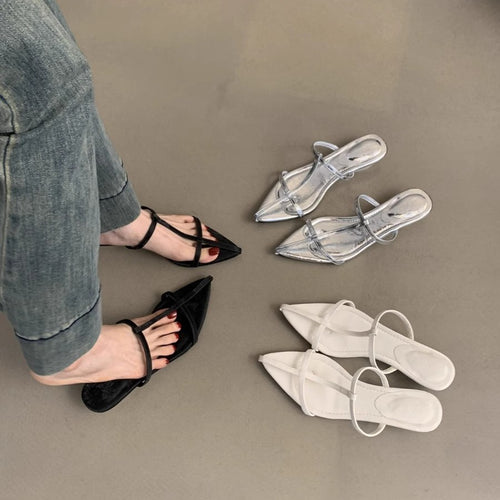 Damen elegante Slipper mit verstellbaren Riemen und spitzem Design EB