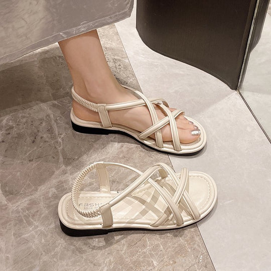 Damen Riemensandalen mit flexiblem Gummizug und geschlungenem Design EB