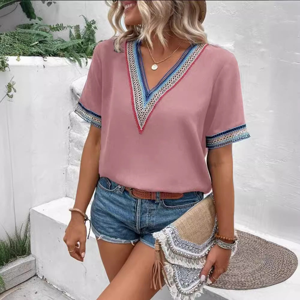 Damen modisches T-Shirt mit dekorativen Spitzen EB