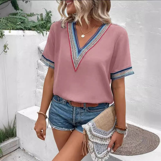 Damen modisches T-Shirt mit dekorativen Spitzen EB