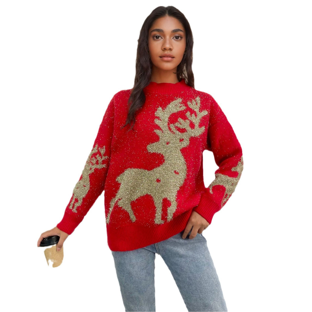 Damen Weihnachtspullover mit Glitzer-Design und rentiermotiv EB