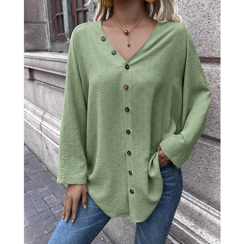 Damen lässiges Langarm-Oberteil mit Knoten und Knopfdetails EB