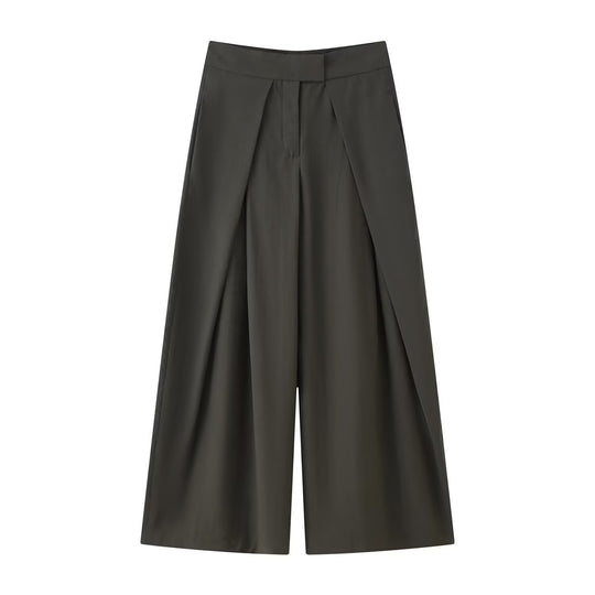 Damen weit geschnittene Culotte-Hose mit eleganten Falten und hohem Bund EB