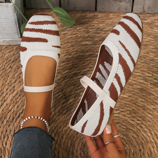 Damen Bequeme Ballerinas mit elastischer Riemchenverbindung und modischem Zebra-Design EB
