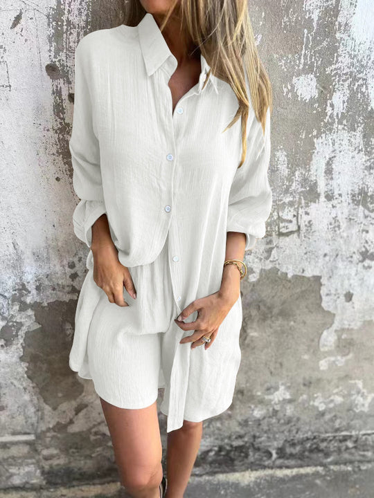 Damen lange Bluse mit durchgehender Knopfleiste und lässigem Schnitt EB