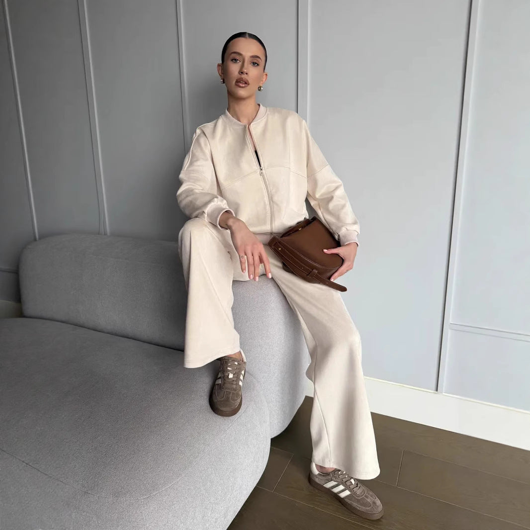 Damen Lässiges Sweatjacken- und Hose-Set mit elastischem Bund EB
