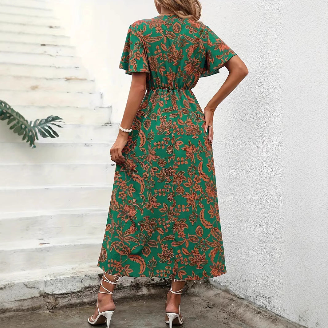 Damen Elegantes Maxikleid mit floralem Print und Taillierung EB