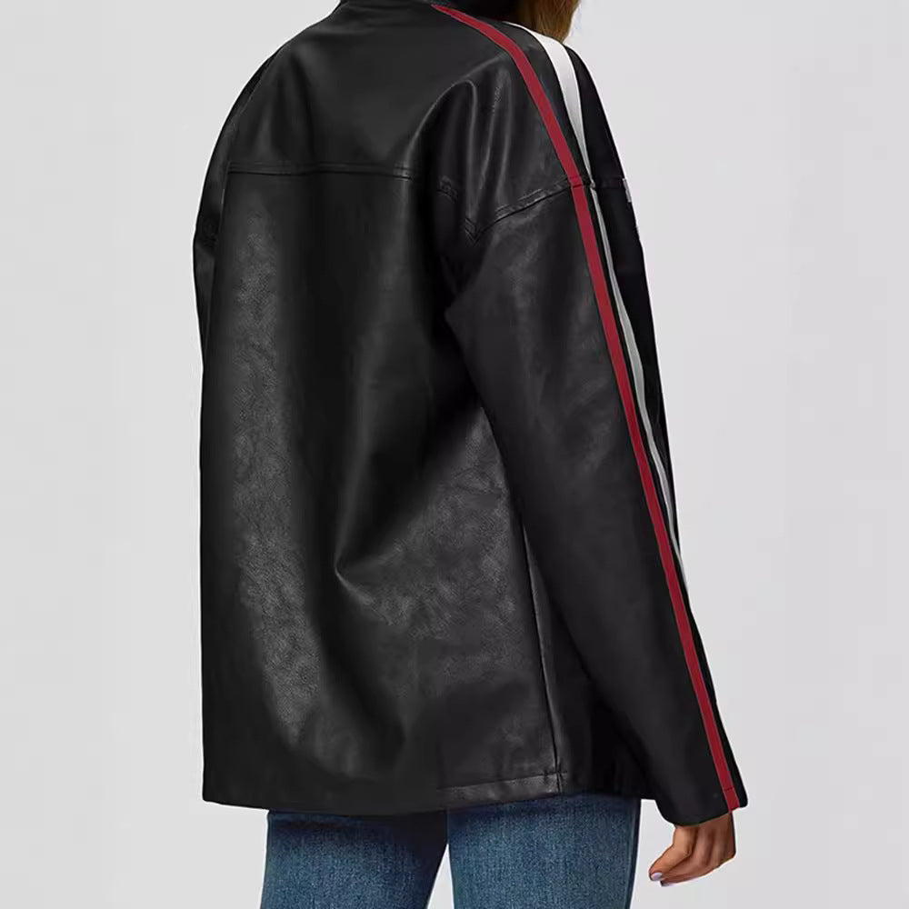 Damen Kunstlederjacke mit sportlichen Streifen EB