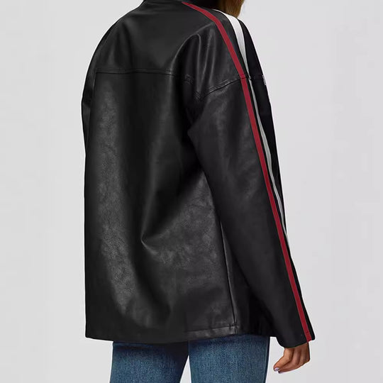 Damen Kunstlederjacke mit sportlichen Streifen EB
