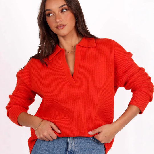 Damen lässiger Strickpullover mit modernem V-Ausschnitt und weit geschnittenen Ärmeln EB