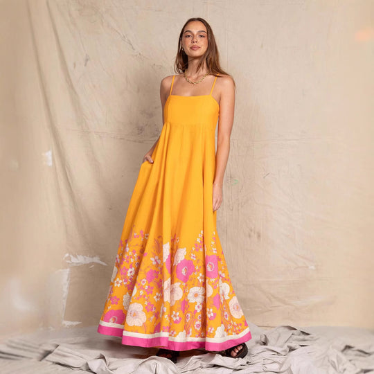 Damen Maxikleid mit floralem Design und eleganten Spaghettiträgern EB