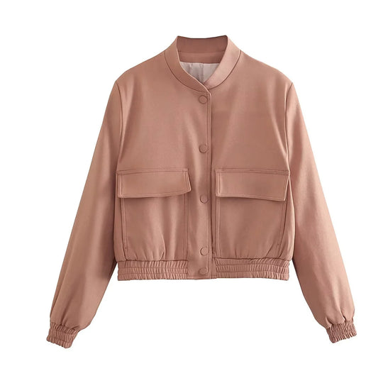 Damen lässige cropped Jacke mit praktischen Taschen und elastischem Saum EB