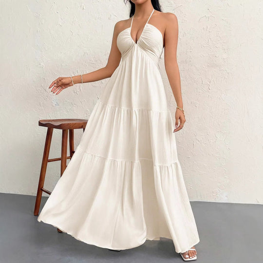 Damen Maxikleid mit tiefer Frontausschnitt und schwingendem Rock EB