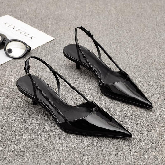 Damen Slingback-Pumps mit spitzem Absatz und glänzender Lackoberfläche EB