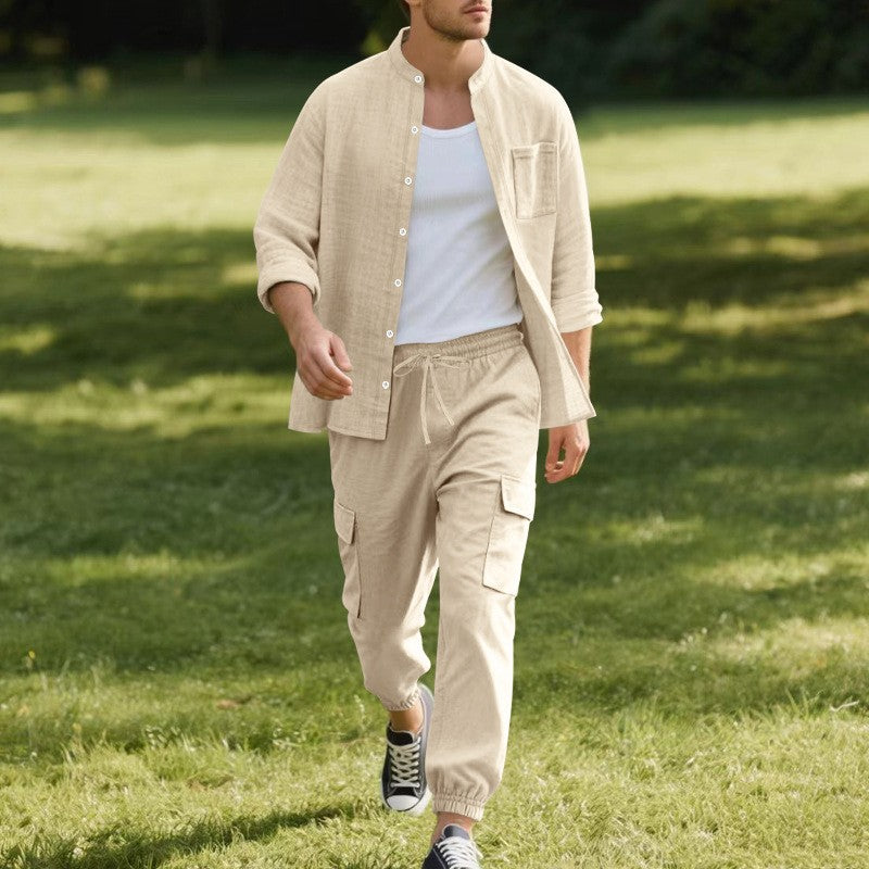 Herren entspannte Cargo-Hose und lässiges Hemd Set EB