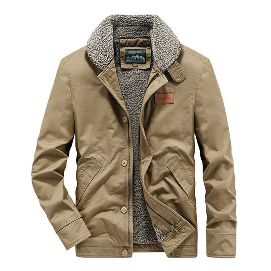 Herren Canvas-Jacke mit durchgehendem Sherpa-Innenfutter und Hemdkragen EB