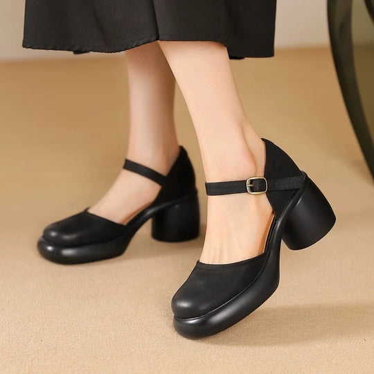 Damen modische Blockabsatz Schuhe EB