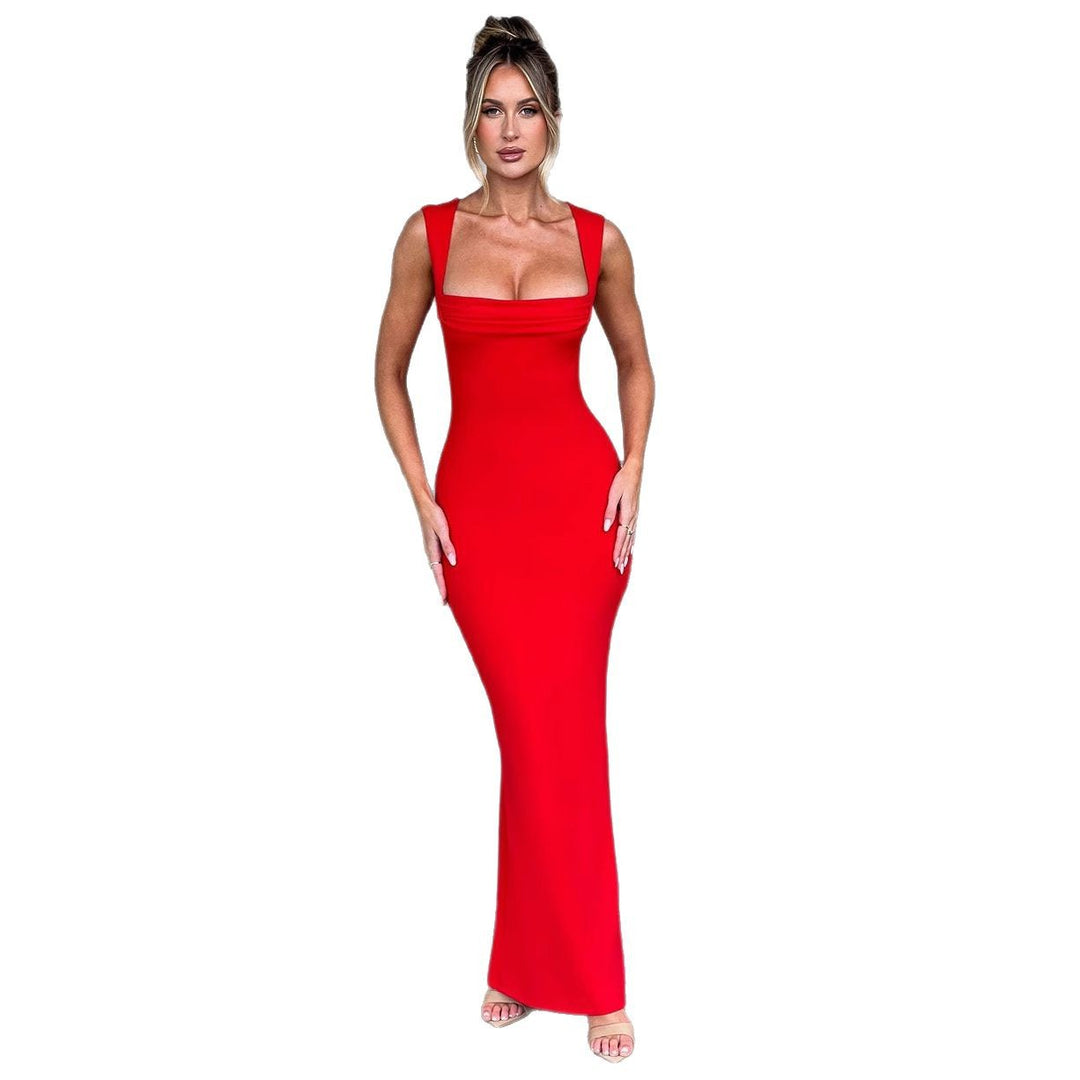 Damen Elegantes Langarm-Bodycon-Kleid mit quadratischem Ausschnitt und figurbetontem Schnitt EB