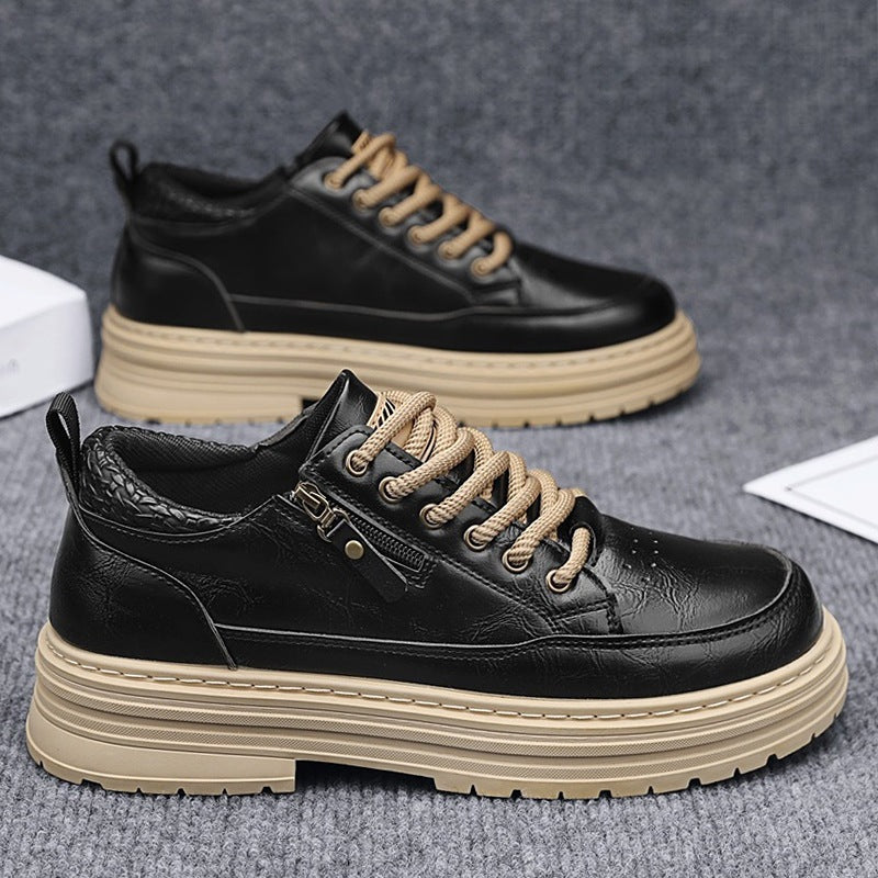 Herren robuste Lederoptik Plateau-Sneaker mit seitlichem Reißverschluss, gepolstertem Knöchelkragen und griffiger Wellenlaufsohle EB