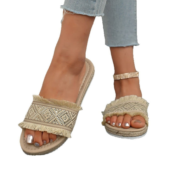 Damen modische Sandalen mit dekorativer Fransen- und Bead-Applikation EB