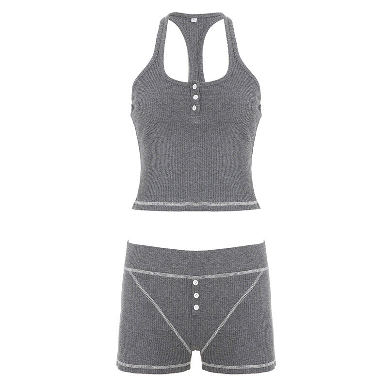 Damen Sportliches Top- und Shorts-Set aus weichem Rippmaterial EB