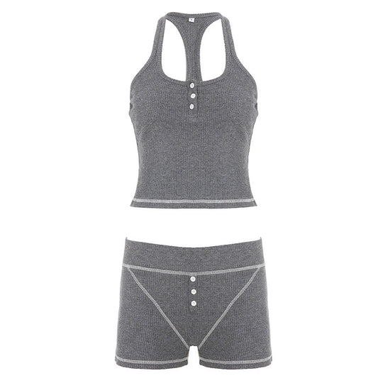 Damen Sportliches Top- und Shorts-Set aus weichem Rippmaterial EB