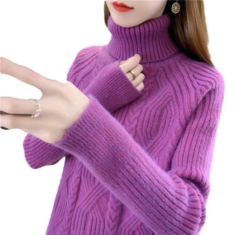 Damen Rollkragenpullover mit strukturiertem Zopfmuster und langen Ärmeln EB