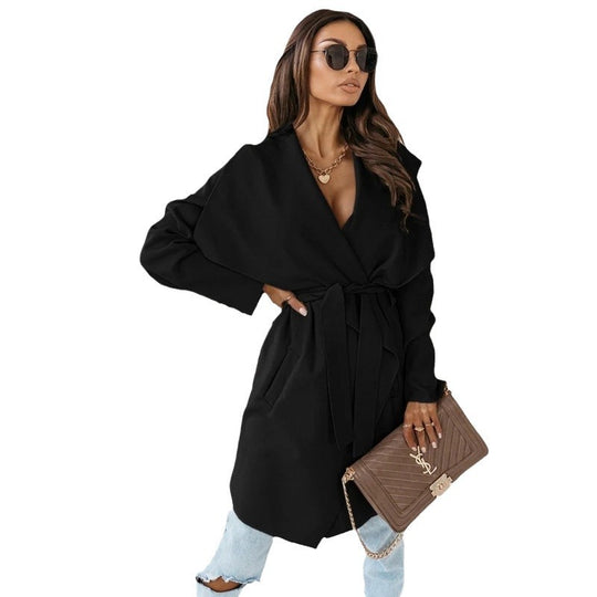 Damen lässiger Oversize-Mantel mit Wickelgürtel EB