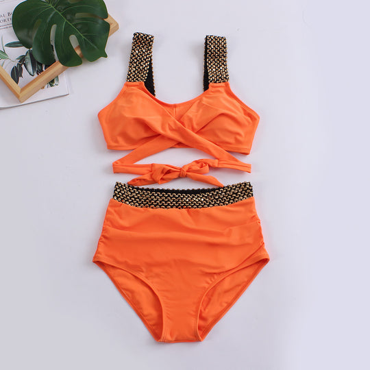 Damen Hochtailliertes Bikini-Set mit stilvollem Wickel-Oberteil EB
