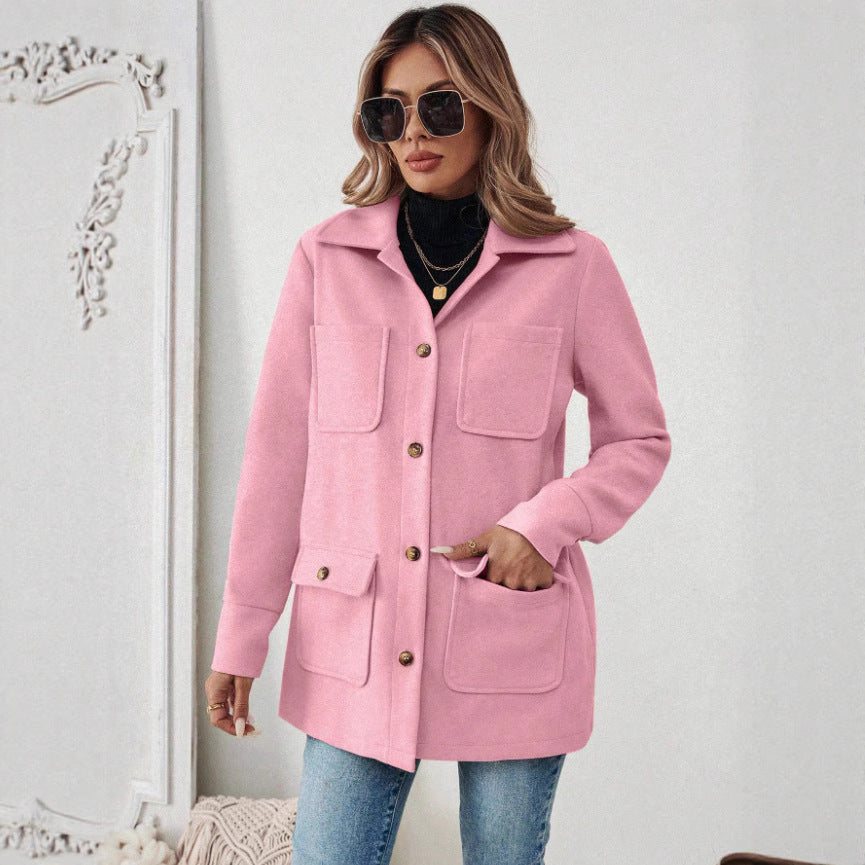 Damen Modische Utility-Jacke mit großen Taschen und goldenem Druck EB