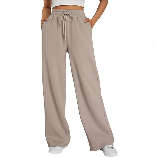Damen nan Palazzo-Loungehose mit hoher Taille, elastischem Bund, Kordelzug und tiefen Seitentaschen EB