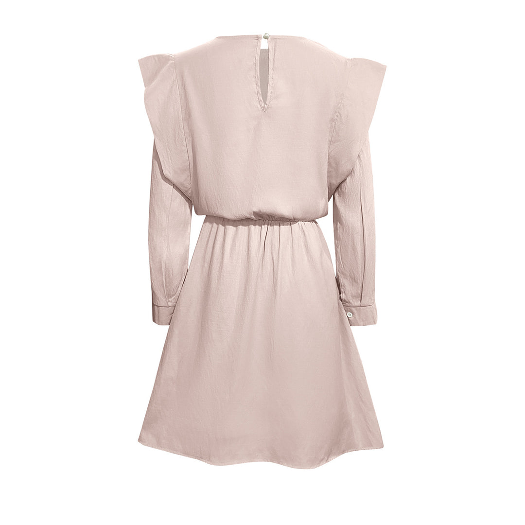Damen elegantes Minikleid mit tailliertem Schnitt und schulterfreien Puffärmeln EB