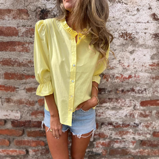 Damen luftige Bluse mit Rüschendetails und voluminösen Ärmeln EB