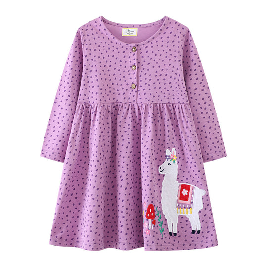 Mädchen Freizeitkleid mit süßer Lama-Applikation EB