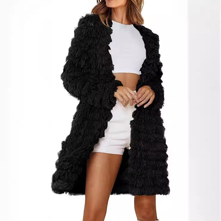 Damen Langer Fransenmantel EB