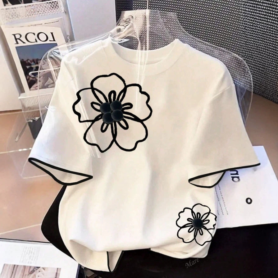 Damen T-Shirt mit floralem Design und lockerem Schnitt EB