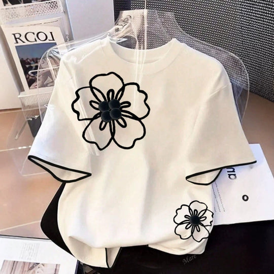 Damen T-Shirt mit floralem Design und lockerem Schnitt EB