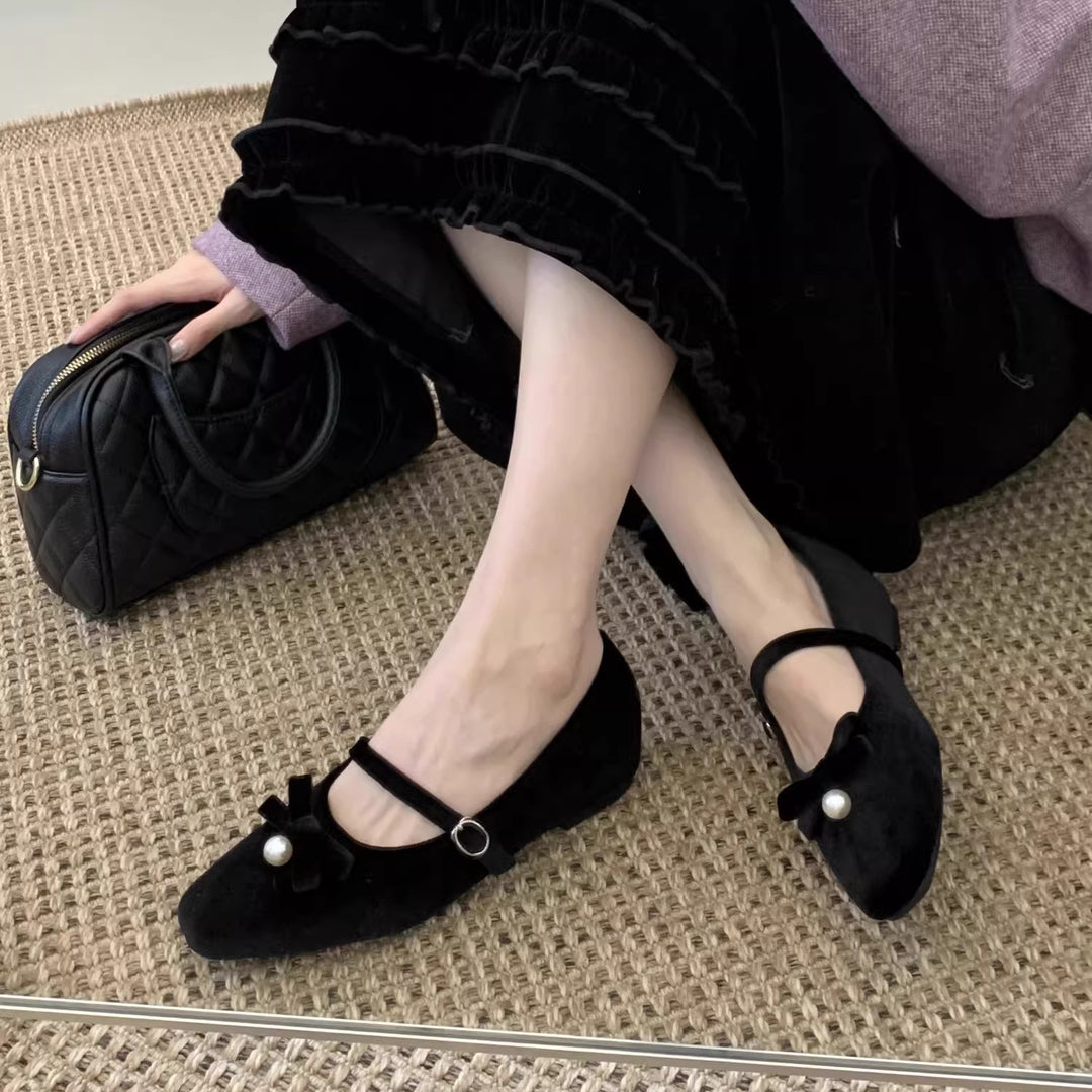 Damen bequeme Ballerinas mit dekorativem Riemen und Perlendetail EB