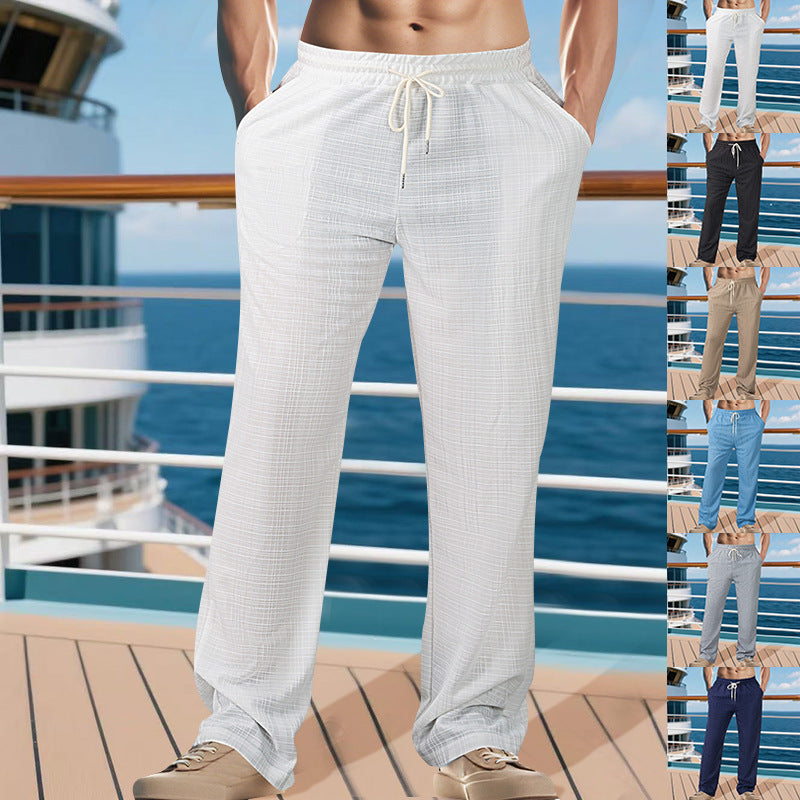Herren Leichtgewichtige Struktur-Loungehose mit elastischem Tunnelzugbund und geradem Relaxed-Fit EB
