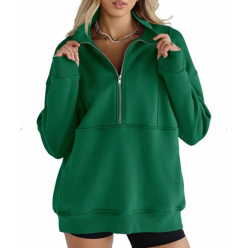 Damen Sweatshirt mit halbem Reißverschluss und oversized Schnitt EB
