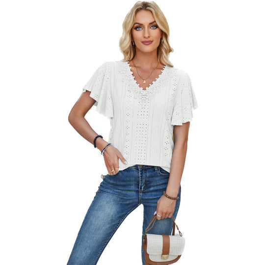 Damen Spitzenshirt mit Volants EB