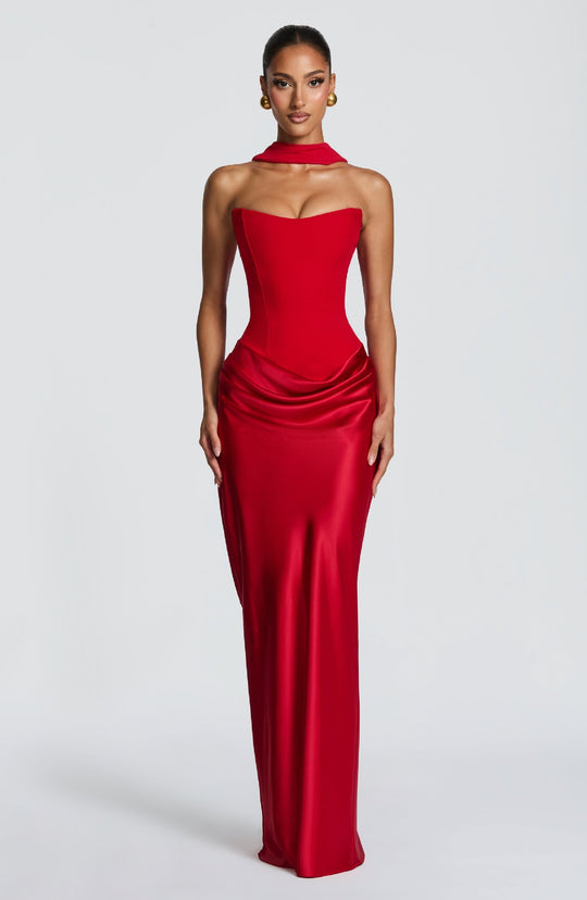 Damen Elegantes Abendkleid mit hohen Kragen und fließendem Schnitt EB