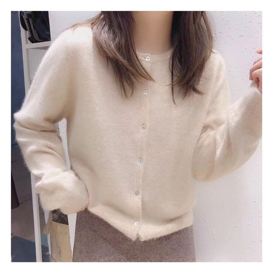 Damen kuschelige Strickjacke mit feiner Textur und Knöpfen EB
