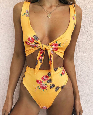Damen Hoch tailliertes Bikini-Set mit verspieltem Knoten-Detail EB