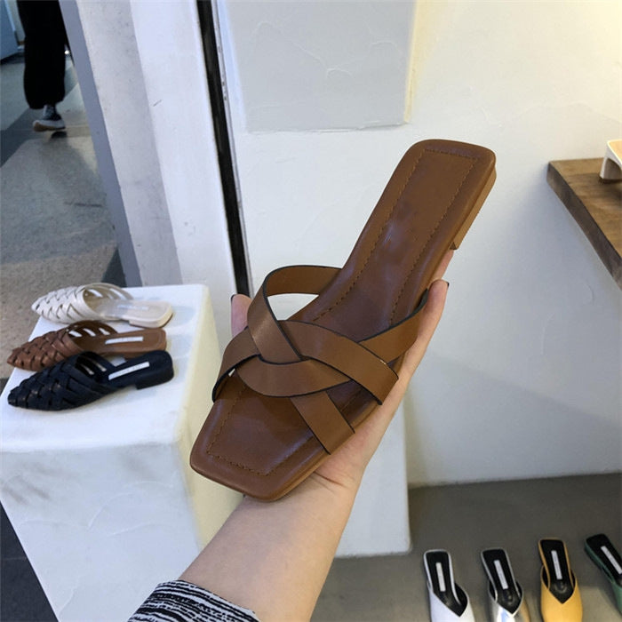 Damen Flache Riemen-Sandalen mit elegantem Knoten-Design EB