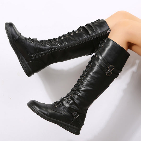 Damen  kniehohe Schnürstiefel mit Memory Fußbett, profilierter Gummisohle, Schnürung und seitlichem Reißverschluss EB