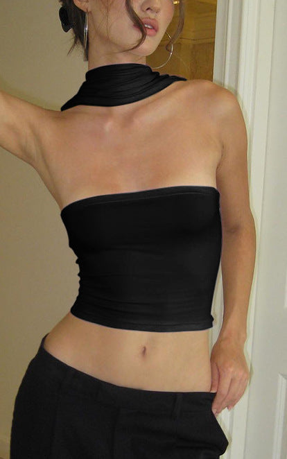 Damen Crop-Oberteil mit schickem Wickelkragen und figurbetontem Schnitt EB