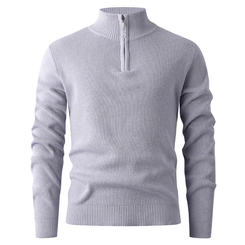 Herren nan Slim-Fit Halbzip-Strickpullover aus Merino-Baumwollmix mit verstärktem Stehkragen EB