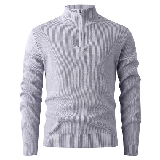 Herren nan Slim-Fit Halbzip-Strickpullover aus Merino-Baumwollmix mit verstärktem Stehkragen EB