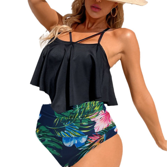 Damen Hochtailliertes Bikini-Set mit asymmetrischem Oberteil EB